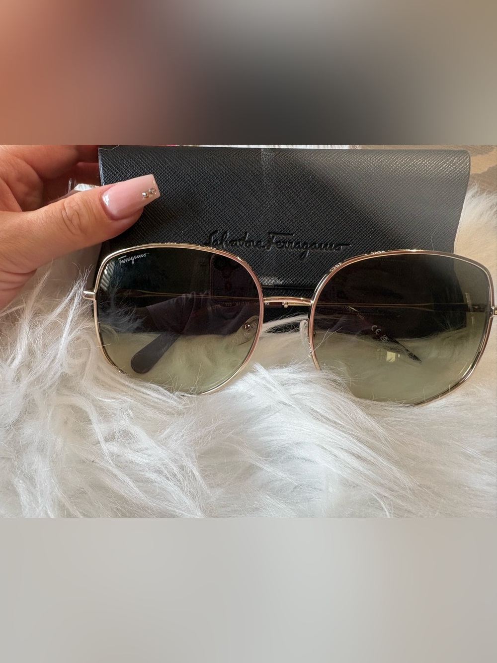 Salvatore Ferragamo Rose Gold Frame Sunglasses with Gradient Gray Lenses